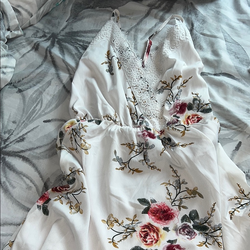 PatPat White Dress with Subtle Floral Accents